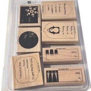 Stampin Up! Wood Mounted Rubber Stamps Set Tag Line Holiday & Gift Themes